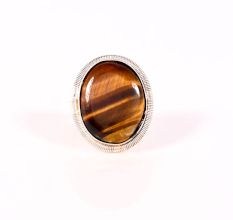 Handmade Oxidized Ring with Oval Tiger Eye Gemstone for Women
